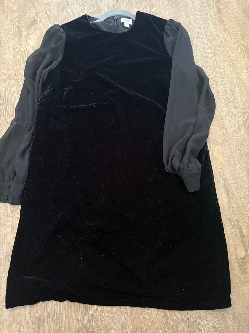 J Crew Black Velvet Dress with Sheer Long Sleeves